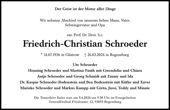 Traueranzeige von Friedrich-Christian Schroeder von Süddeutsche Zeitung