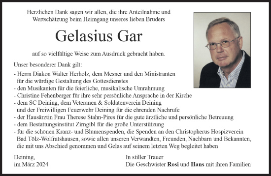 Traueranzeige von Gelasius Gar von Süddeutsche Zeitung