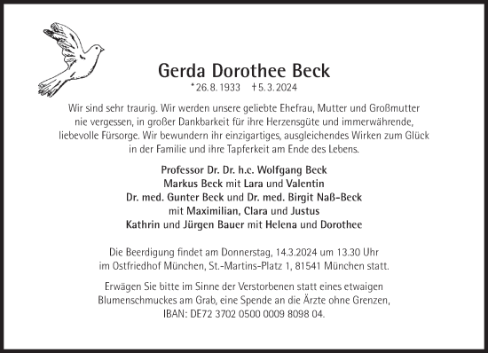 Traueranzeige von Gerda Dorothee Beck von Süddeutsche Zeitung