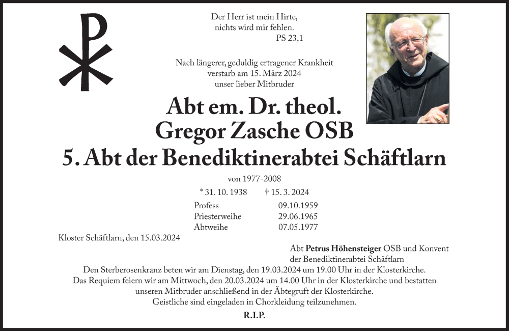  Traueranzeige für Gregor Zasche vom 19.03.2024 aus Süddeutsche Zeitung
