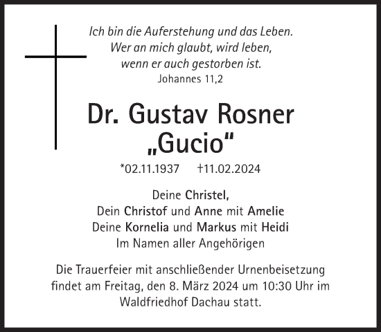 Traueranzeige von Gustav Rosner von Süddeutsche Zeitung