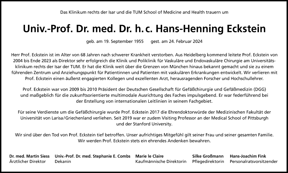  Traueranzeige für Hans-Henning Eckstein vom 02.03.2024 aus Süddeutsche Zeitung