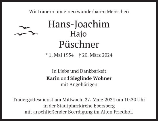 Traueranzeige von Hans-Joachim Püschner von Süddeutsche Zeitung