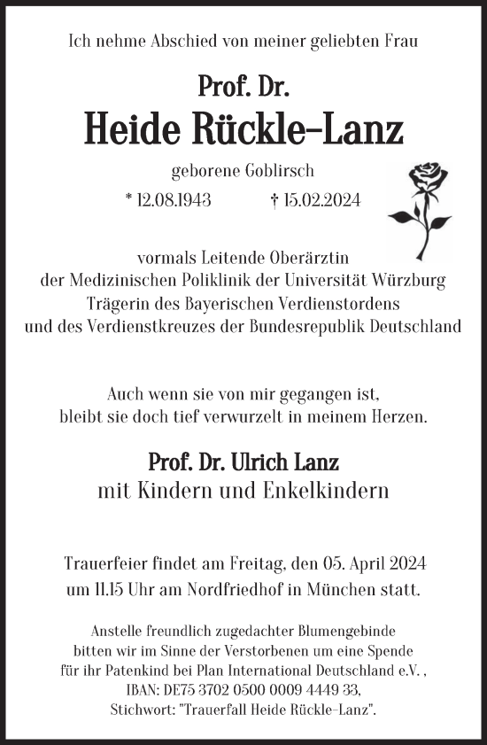 Traueranzeige von Heide Rückle-Lanz von Süddeutsche Zeitung