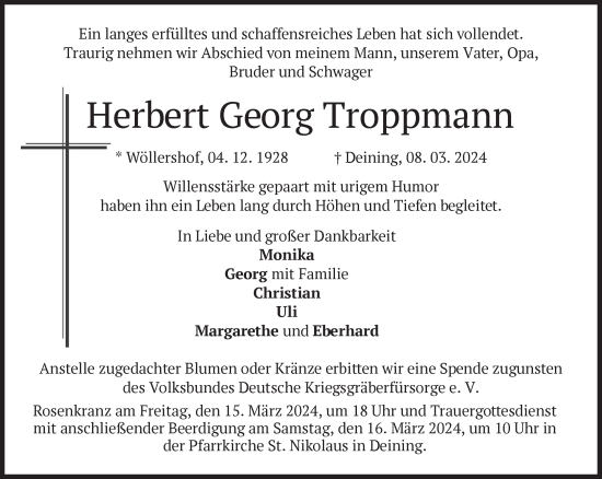 Traueranzeige von Herbert Georg Troppmann von Süddeutsche Zeitung
