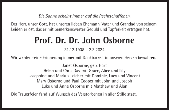 Traueranzeige von John Osborne von Süddeutsche Zeitung