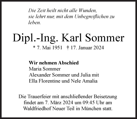 Traueranzeige von Karl Sommer von Süddeutsche Zeitung