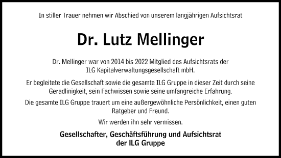 Traueranzeige von Lutz Mellinger von Süddeutsche Zeitung