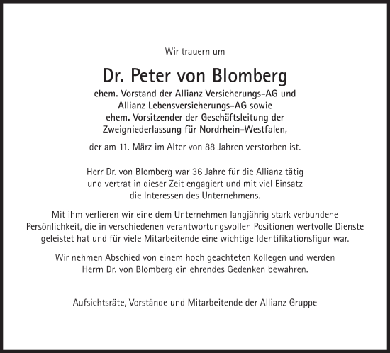 Traueranzeige von Peter von Blomberg von Süddeutsche Zeitung