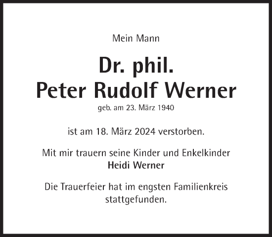 Traueranzeige von Peter Rudolf Werner von Süddeutsche Zeitung
