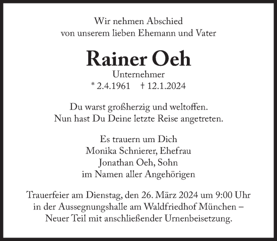 Traueranzeige von Rainer Oeh von Süddeutsche Zeitung