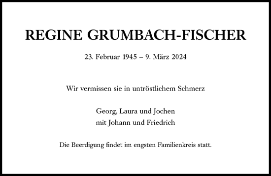 Traueranzeige von Regine Grumbach-Fischer von Süddeutsche Zeitung