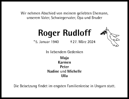 Traueranzeige von Roger Rudloff von Süddeutsche Zeitung