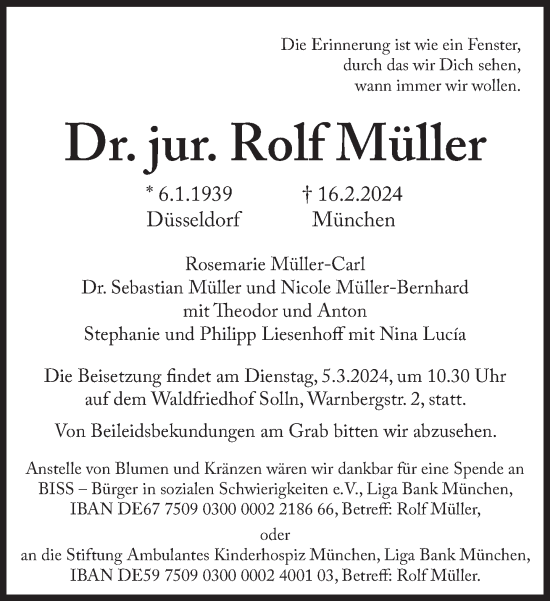Traueranzeige von Rolf Müller von Süddeutsche Zeitung
