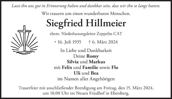 Traueranzeige von Siegfried Hillmeier von Süddeutsche Zeitung