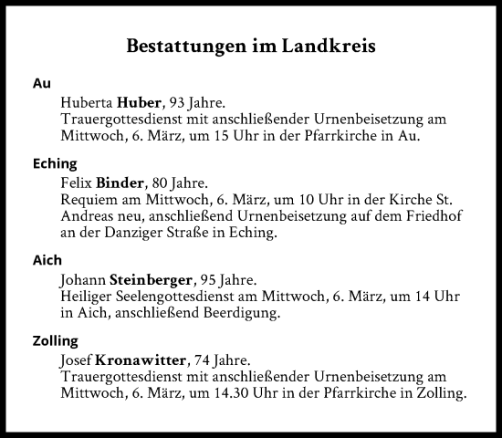 Traueranzeige von Sterbetafel vom 06.03.2024 von Süddeutsche Zeitung