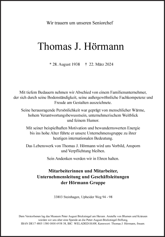 Traueranzeige von Thomas J. Hörmann von Süddeutsche Zeitung