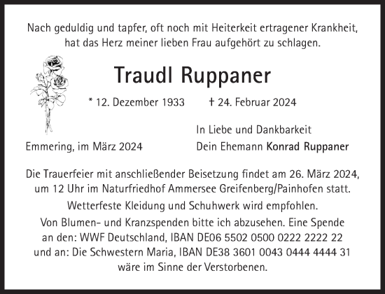Traueranzeige von Traudl Ruppaner von Süddeutsche Zeitung