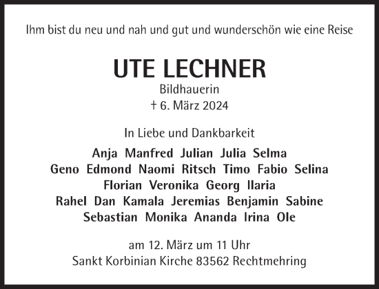 Traueranzeige von Ute Lechner von Süddeutsche Zeitung