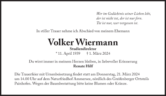 Traueranzeige von Volker Wiermann von Süddeutsche Zeitung