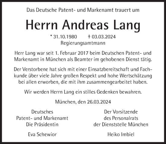Traueranzeige von Andreas Lang von Süddeutsche Zeitung