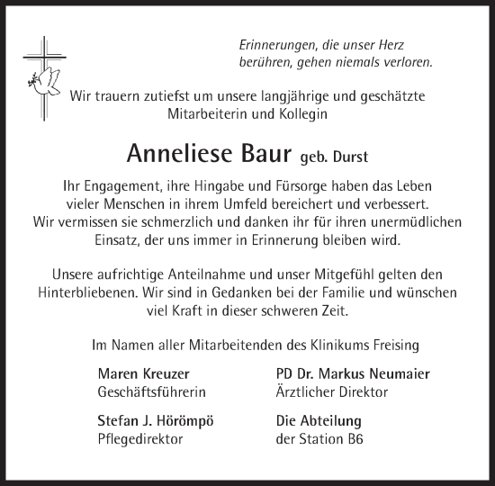 Traueranzeige von Anneliese Baur von Süddeutsche Zeitung