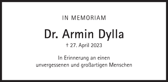 Traueranzeige von Armin Dylla von Süddeutsche Zeitung