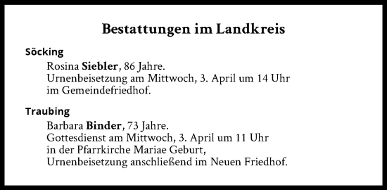 Traueranzeige von Bestattungen vom 03.04.2024 von Süddeutsche Zeitung