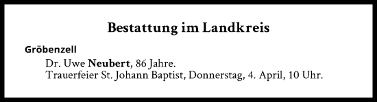 Traueranzeige von Bestattungen vom 04.04.2024 von Süddeutsche Zeitung