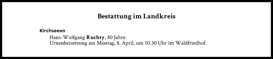 Traueranzeige von Bestattungen vom 08.04.2024 von Süddeutsche Zeitung