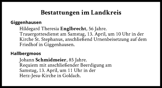Traueranzeige von Bestattungen vom 13.04.2024 von Süddeutsche Zeitung