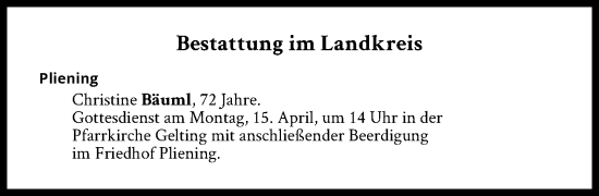 Traueranzeige von Bestattungen vom 15.04.2024 von Süddeutsche Zeitung