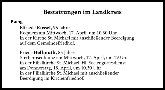 Traueranzeige von Bestattungen vom 17.04.2024 von Süddeutsche Zeitung