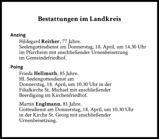 Traueranzeige von Bestattungen vom 18.04.2024 von Süddeutsche Zeitung