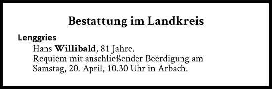 Traueranzeige von Bestattungen vom 20.04.2024 von Süddeutsche Zeitung