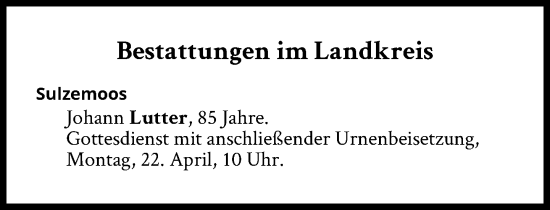 Traueranzeige von Bestattungen vom 22.04.2024 von Süddeutsche Zeitung