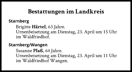Traueranzeige von Bestattungen vom 23.04.2024 von Süddeutsche Zeitung