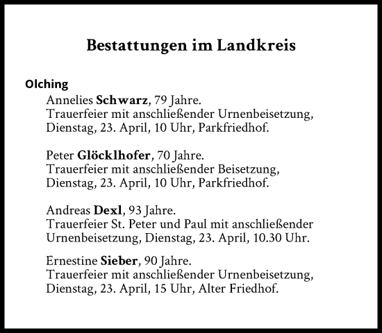 Traueranzeige von Bestattungen vom 23.04.2024 von Süddeutsche Zeitung