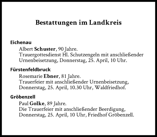 Traueranzeige von Bestattungen vom 25.04.2024 von Süddeutsche Zeitung