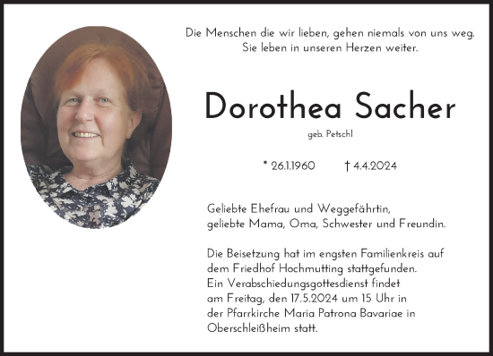 Traueranzeige von Dorothea Sacher von Süddeutsche Zeitung