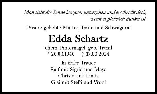 Traueranzeige von Edda Schartz von Süddeutsche Zeitung