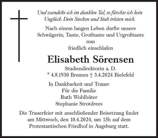 Traueranzeige von Elisabeth Sörensen von Süddeutsche Zeitung