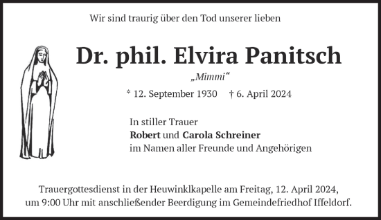 Traueranzeige von Elvira Panitsch von Süddeutsche Zeitung