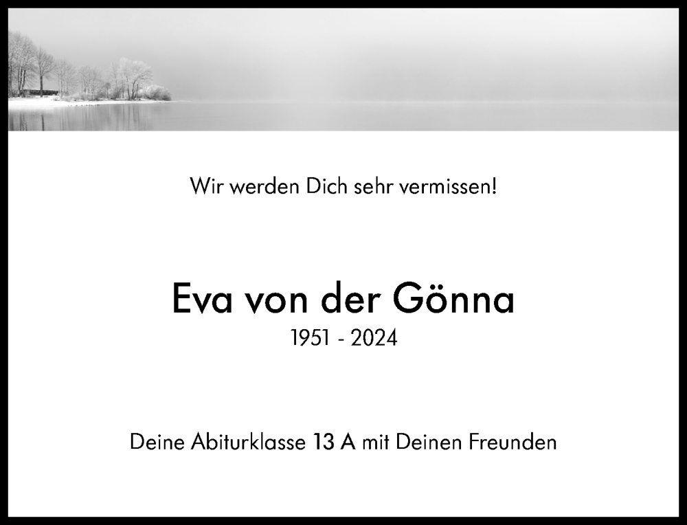  Traueranzeige für Eva von der Gönna vom 13.04.2024 aus Süddeutsche Zeitung