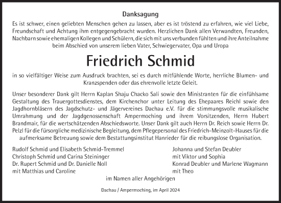Traueranzeige von Friedrich Schmid von Süddeutsche Zeitung