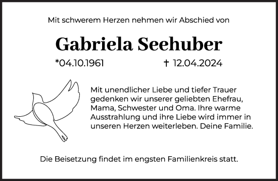 Traueranzeige von Gabriela Seehuber von Süddeutsche Zeitung