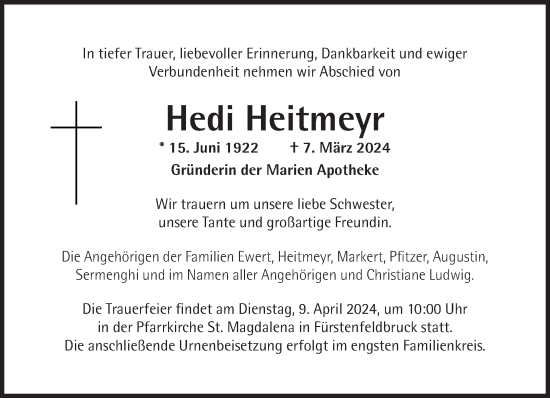 Traueranzeige von Hedwig Heitmeyr von Süddeutsche Zeitung