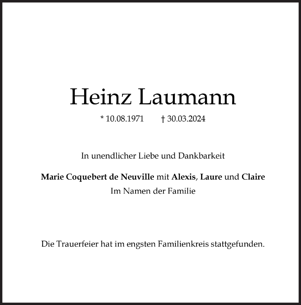  Traueranzeige für Heinz Laumann vom 13.04.2024 aus Süddeutsche Zeitung