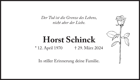Traueranzeige von Horst Schinck von Süddeutsche Zeitung