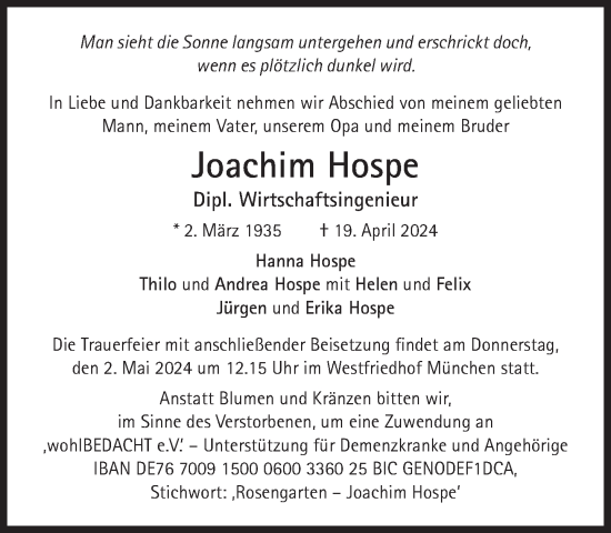 Traueranzeige von Joachim Hospe von Süddeutsche Zeitung